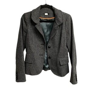 J. CREW Vintage Wool Herringbone Blazer Black Grey 4